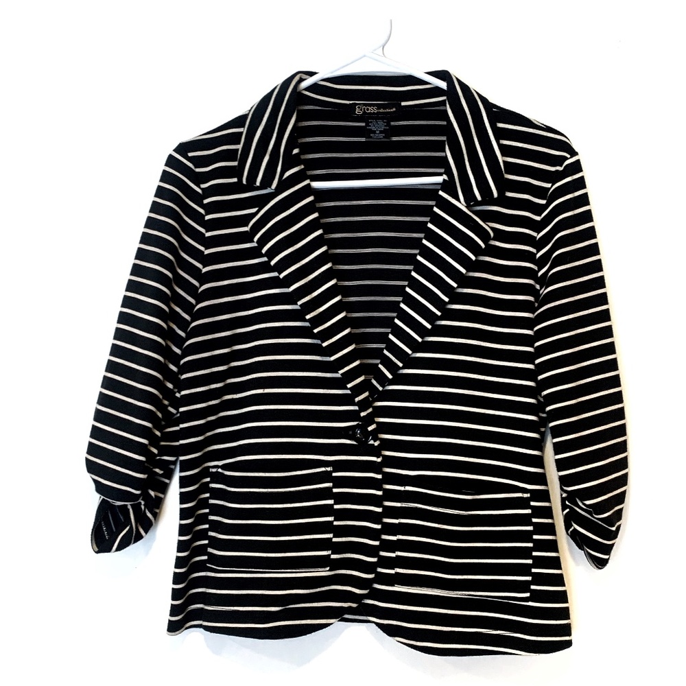 Grass Collection Striped One Button Blazer Jacket Size M black and light…